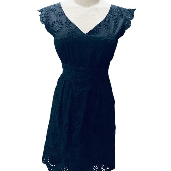 Gianni Bini Neck  Eyelet Dress Navy  Size 0 - Picture 3 of 6